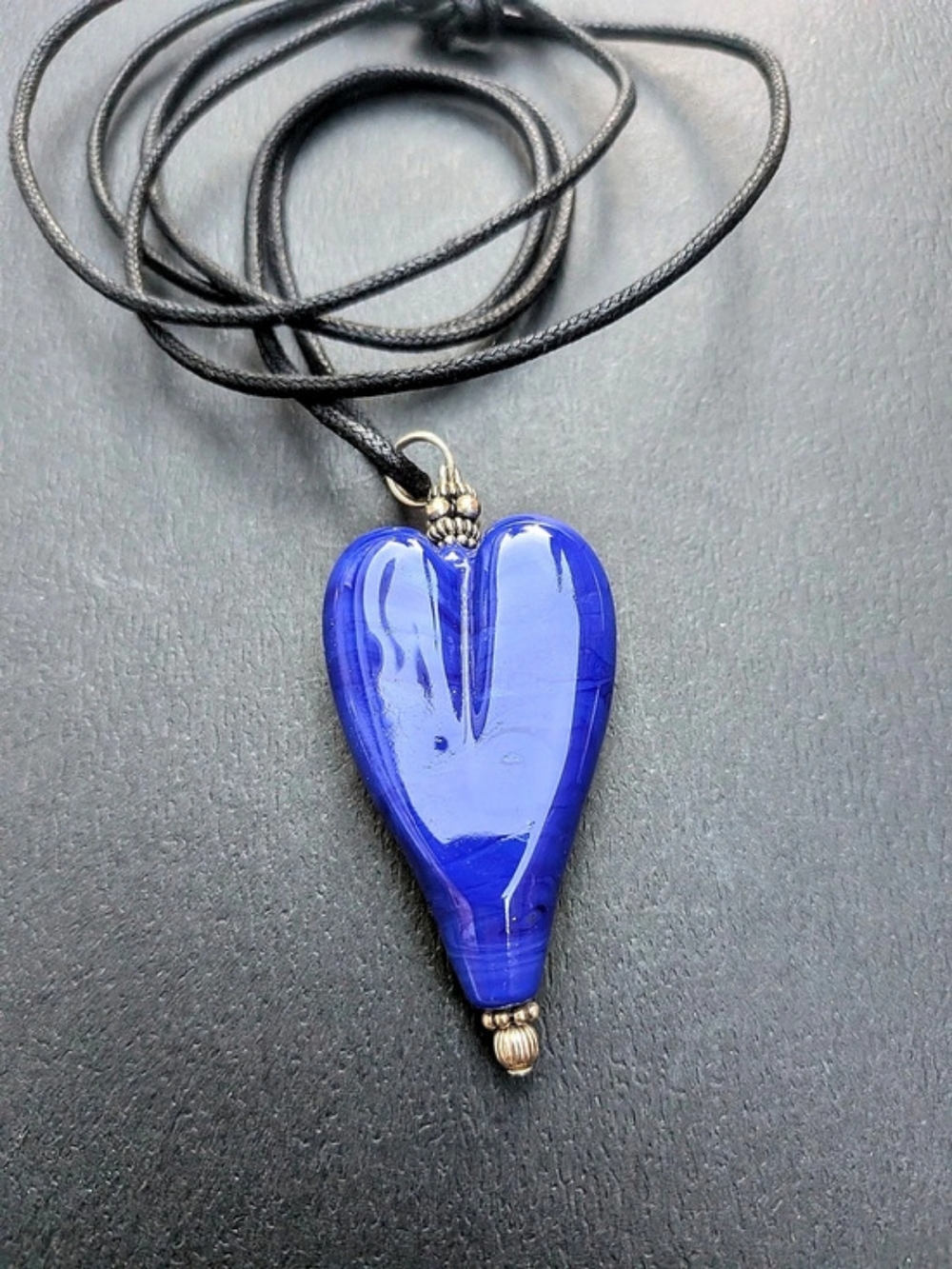 Cobalt Blue Lampwork Glass Heart Pendant Necklace